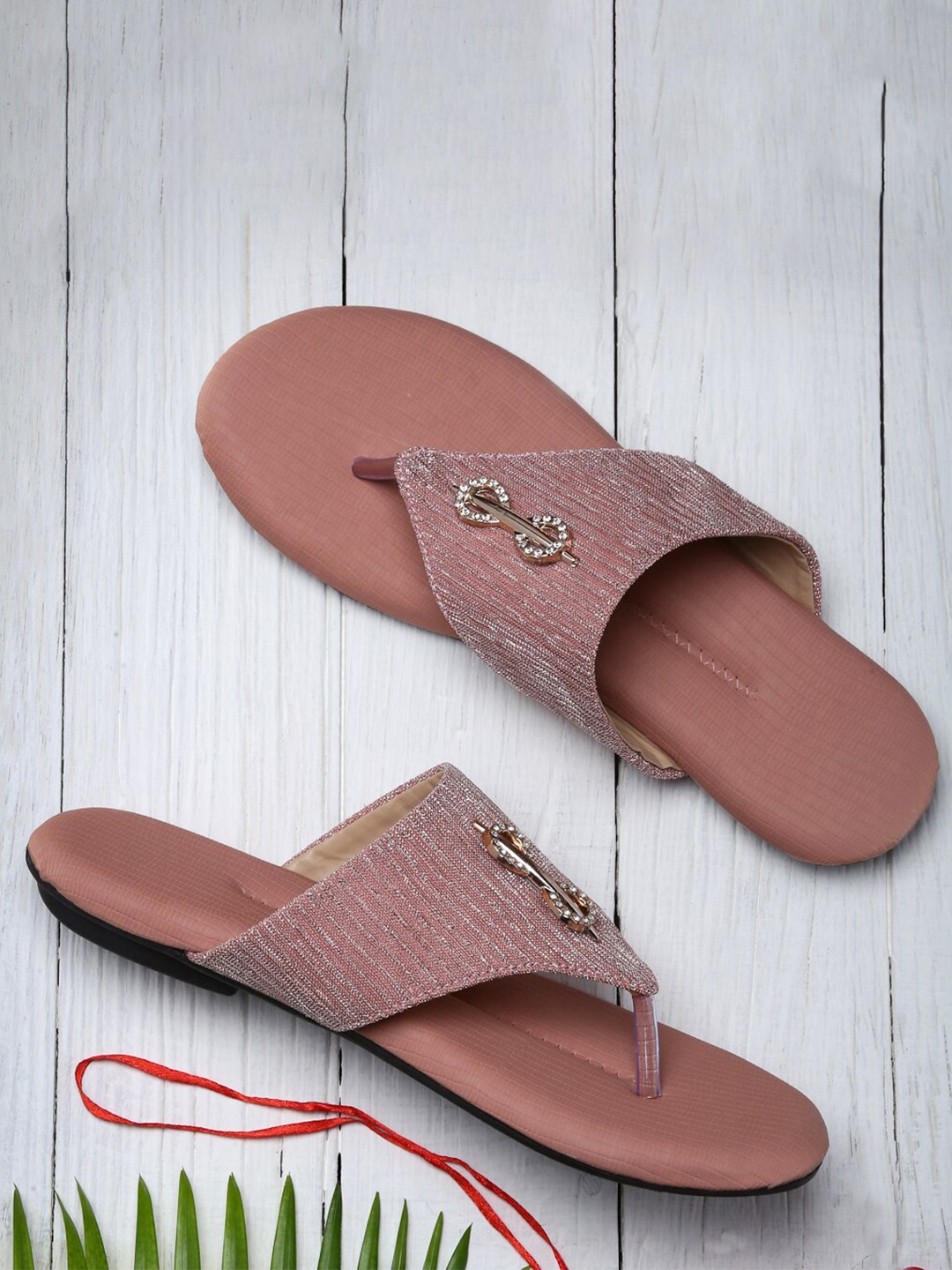 

DEAS Textured Open Toe Lightweight T-Strap Flats, Pink