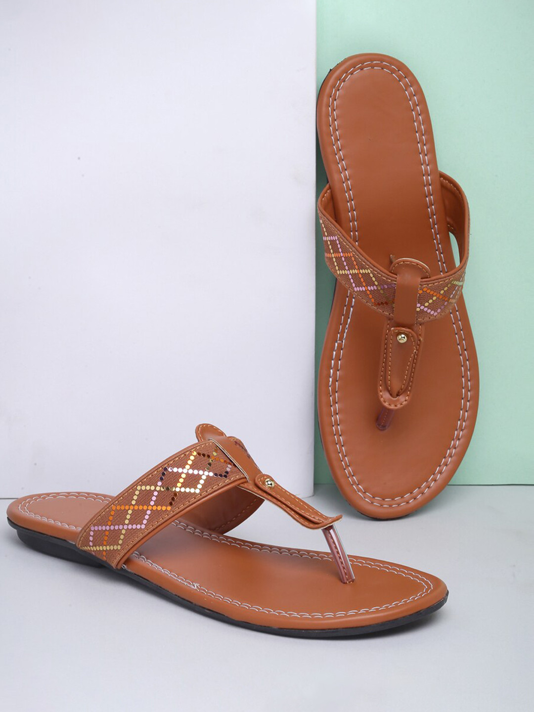 

DEAS Embellished T-Strap Flats, Brown