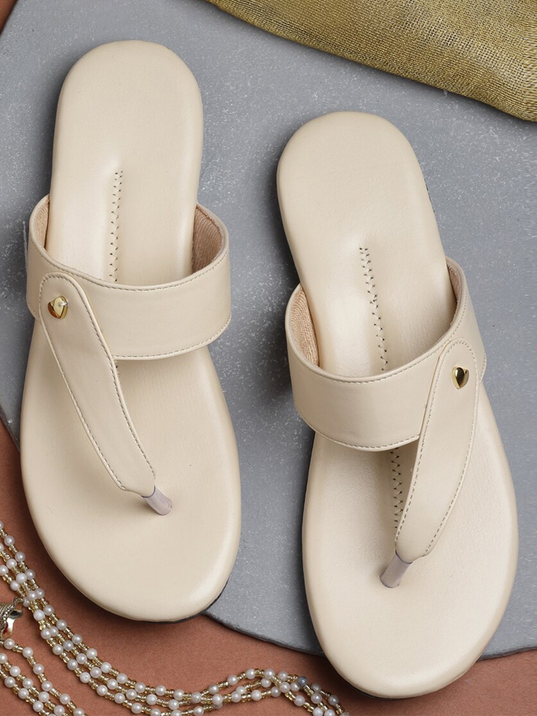 

DEAS Open Toe Lightweight T-Strap Flats, Cream