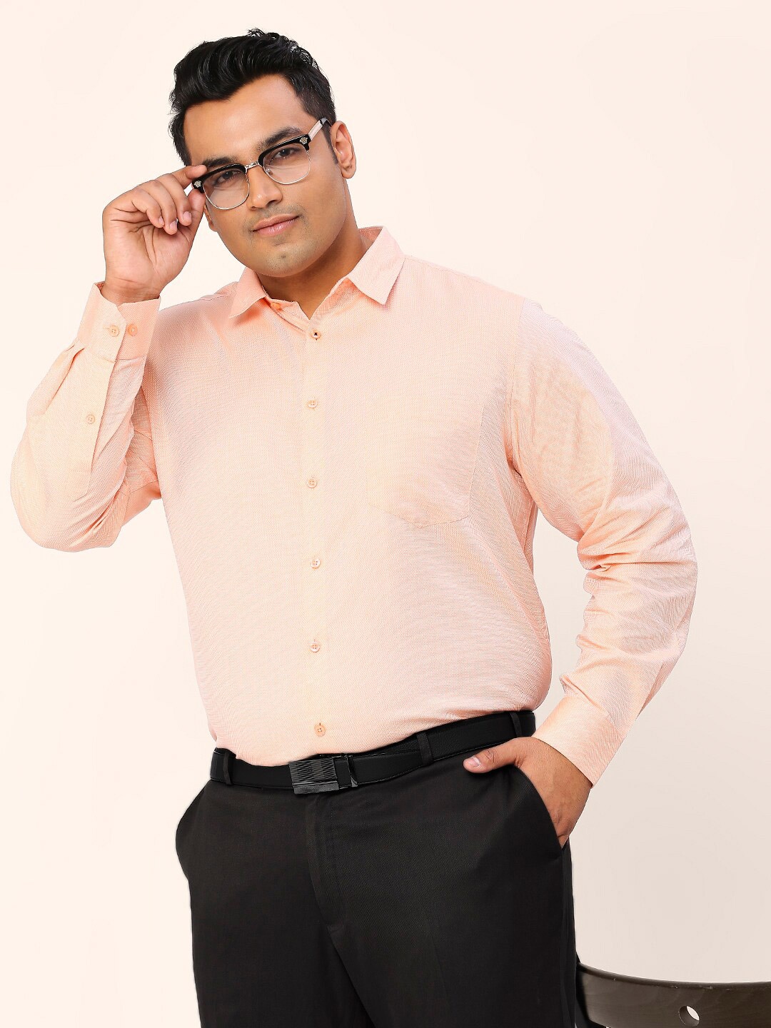 

Sztori Plus Size Relaxed Fit Self Design Textured Pure Cotton Formal Shirt, Orange