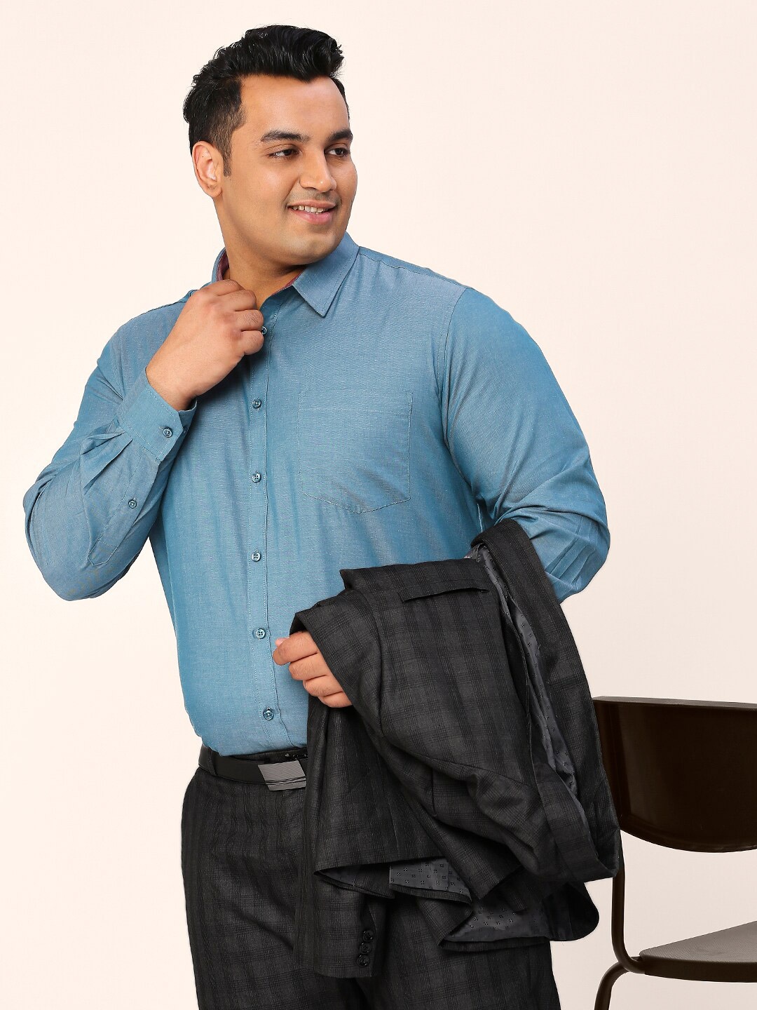 

Sztori Plus Size Relaxed Fit Pure Cotton Chambray Weave Formal Shirt, Teal