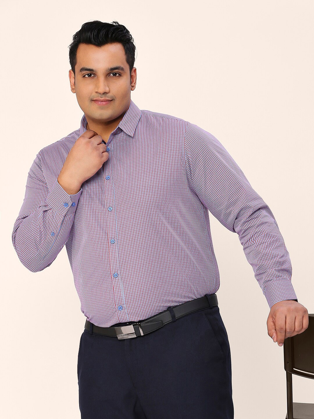 

Sztori Plus Size Relaxed Micro Checks Opaque Striped Cotton Formal Shirt, Multi
