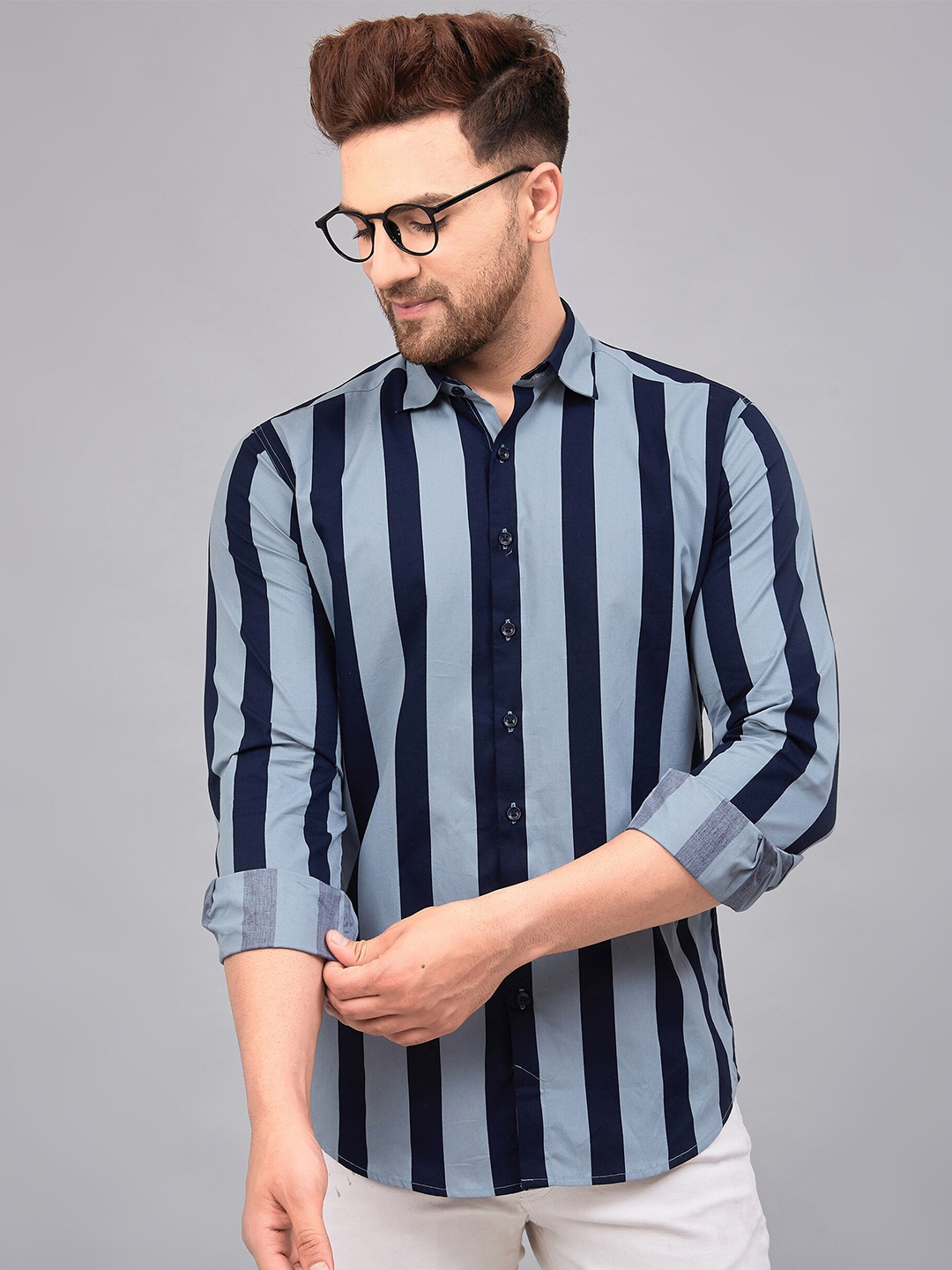 

LOUIS MONARCH Vertical Stripes Cotton Casual Shirt, Blue