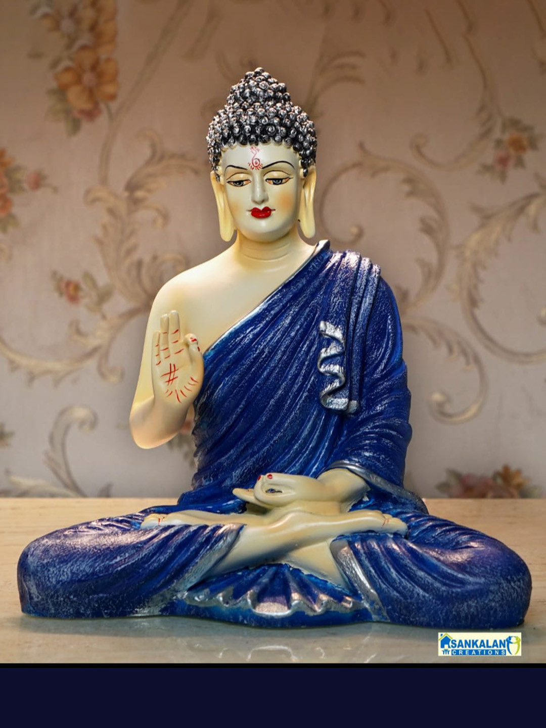 

SANKALAN CREATIONS Beige & Blue Buddha Idol Showpiece