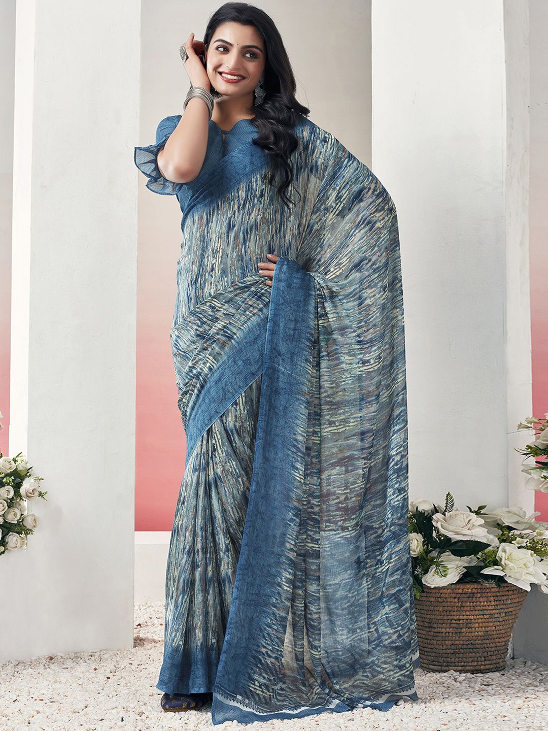 

KALINI Abstract Printed Saree, Teal