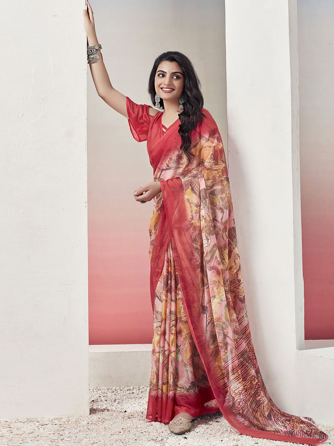 

KALINI Abstract Printed Saree, Red