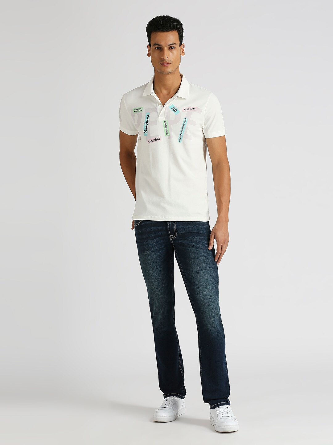 

Pepe Jeans Typography Printed Polo Collar T-shirt, White