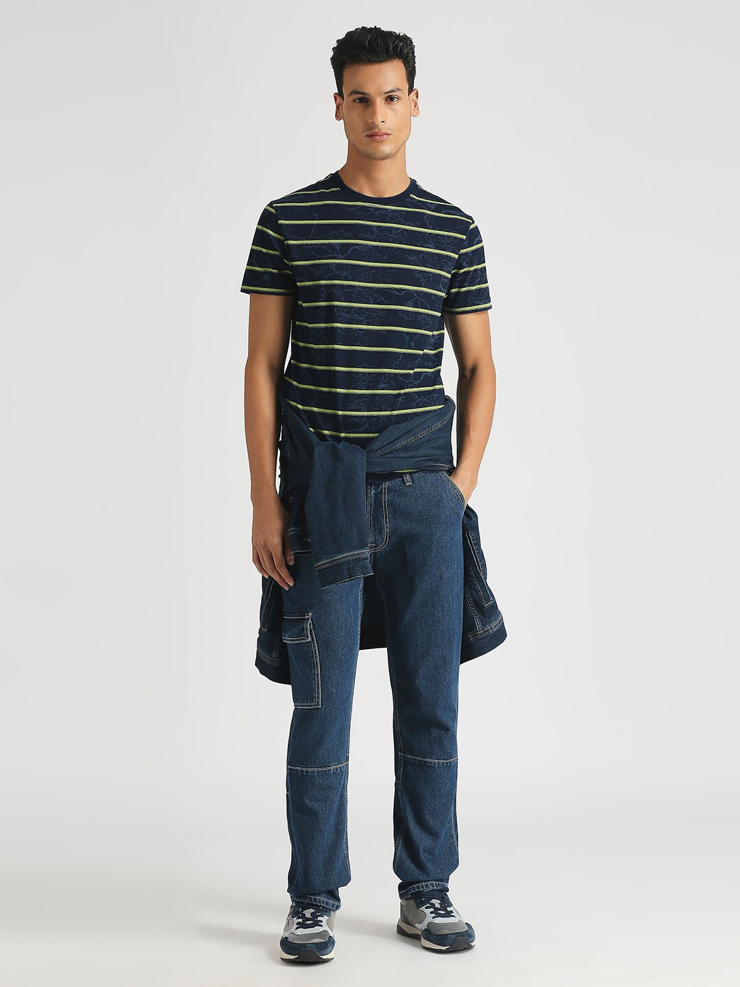 

Pepe Jeans Striped Round Neck Pure Cotton Slim Fit T-shirt, Blue