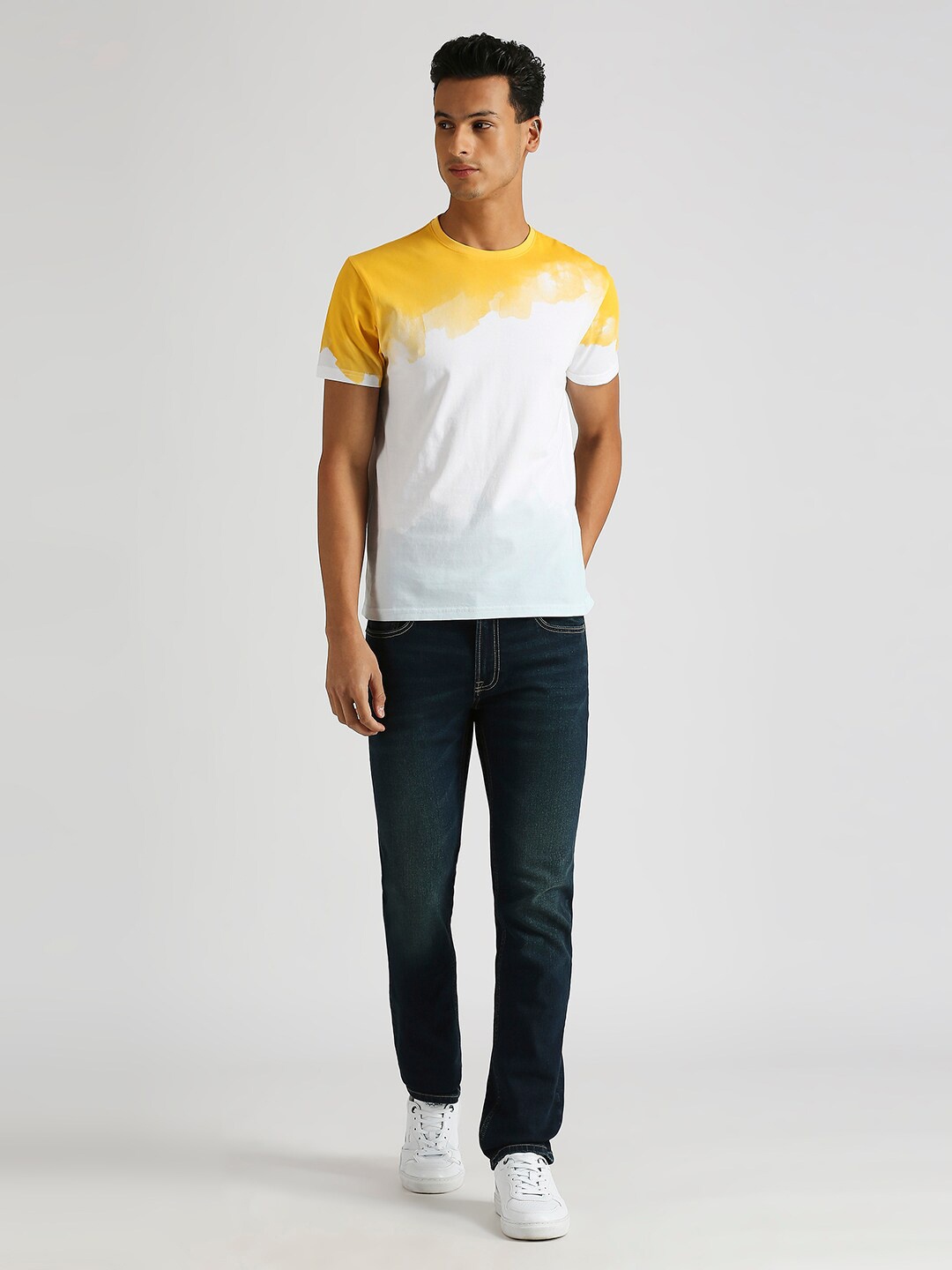 

Pepe Jeans Tie & Dye Printed Pure Cotton Slim Fit T-shirt, Yellow