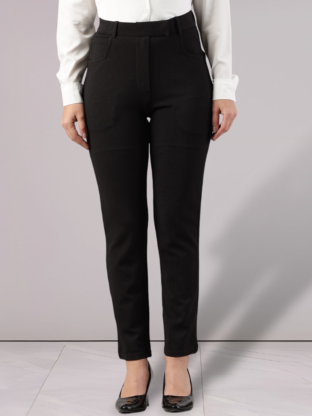 

FITHUB Women High-Rise Wrinkle Free Formal Trousers, Black