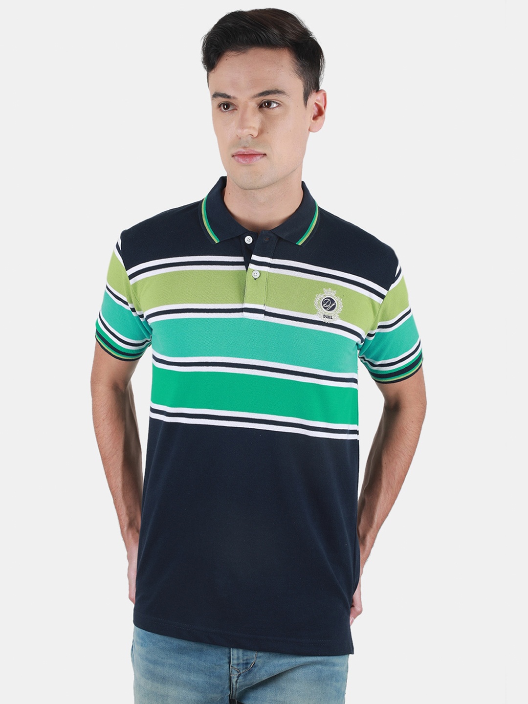 

Duke Striped Polo Collar Slim Fit Cotton T-shirt, Blue