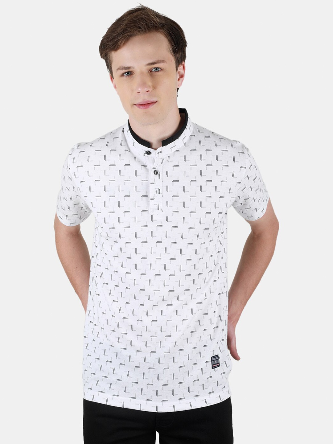 

Duke Printed Mandarin Collar Slim Fit T-shirt, White