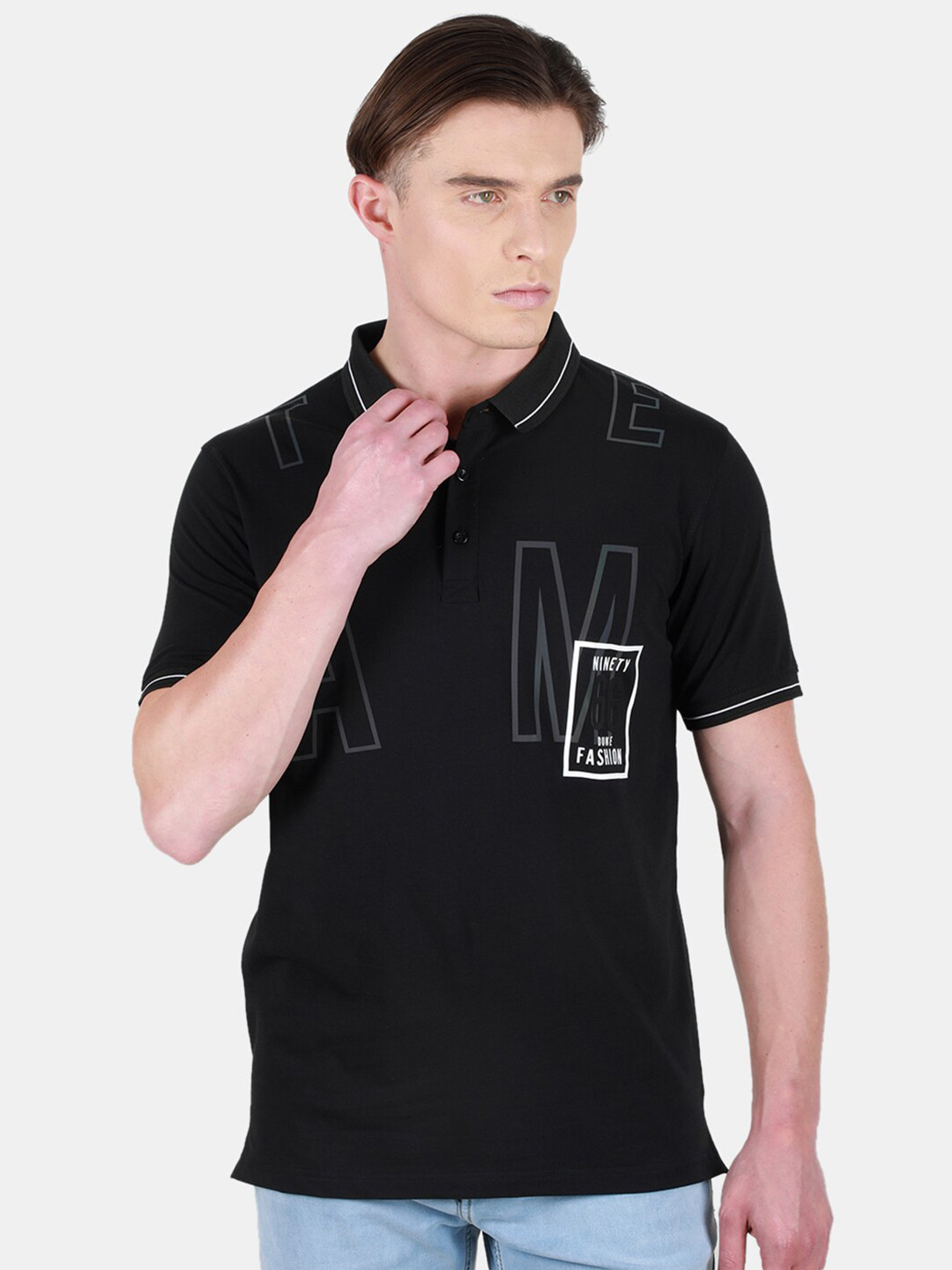 

Duke Typography Polo Collar Short Sleeves Cotton Slim Fit T-shirt, Black