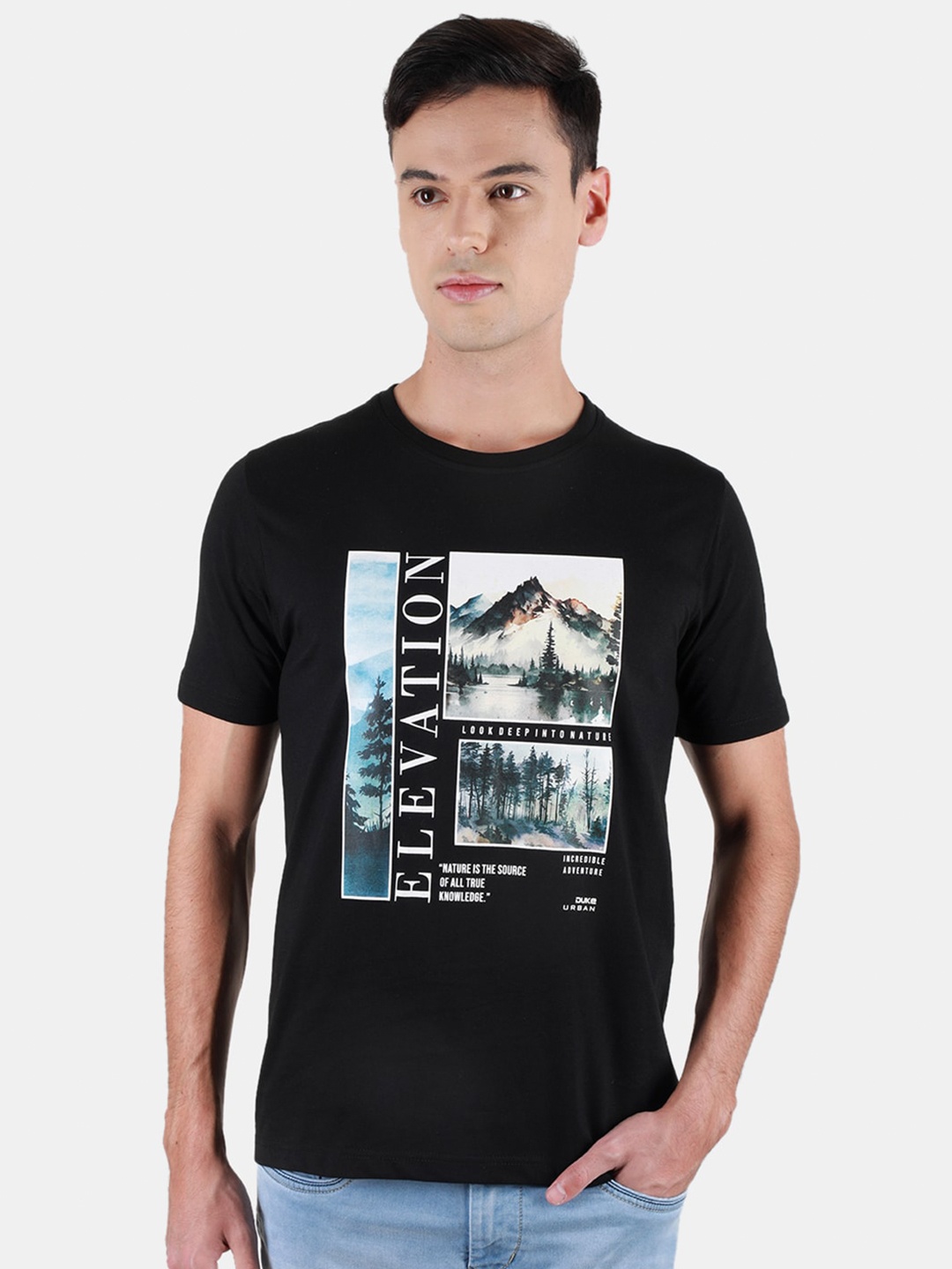 

Duke Printed Round Neck Short Sleeves Cotton T-shirt, Black