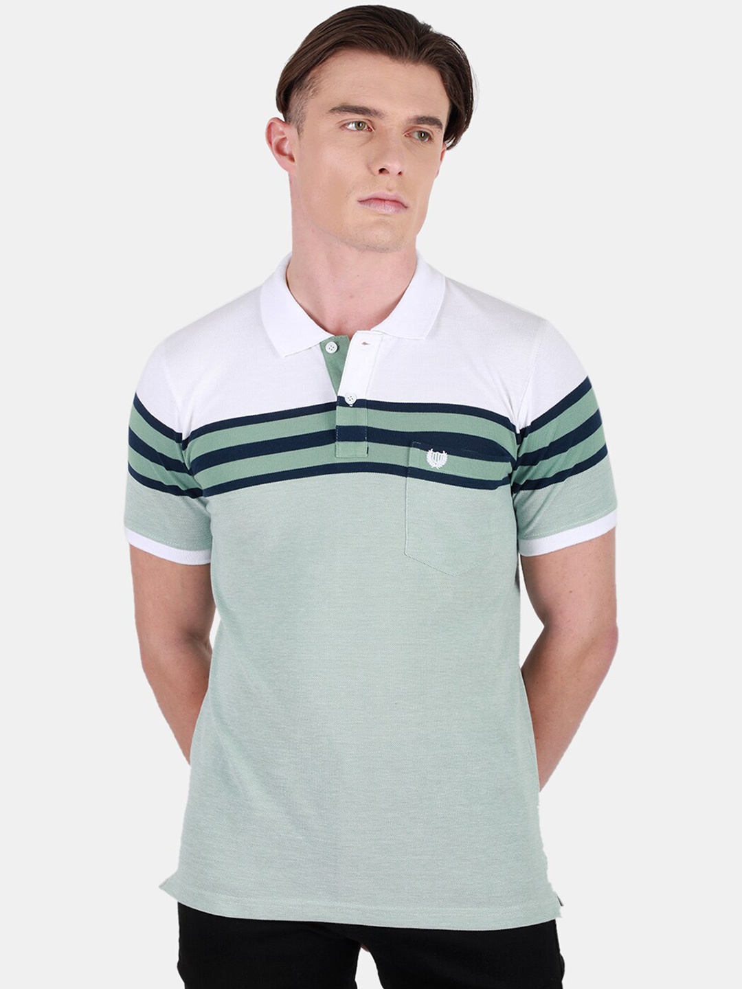 

Duke Striped Polo Collar Short Sleeves Cotton T-shirt, Green