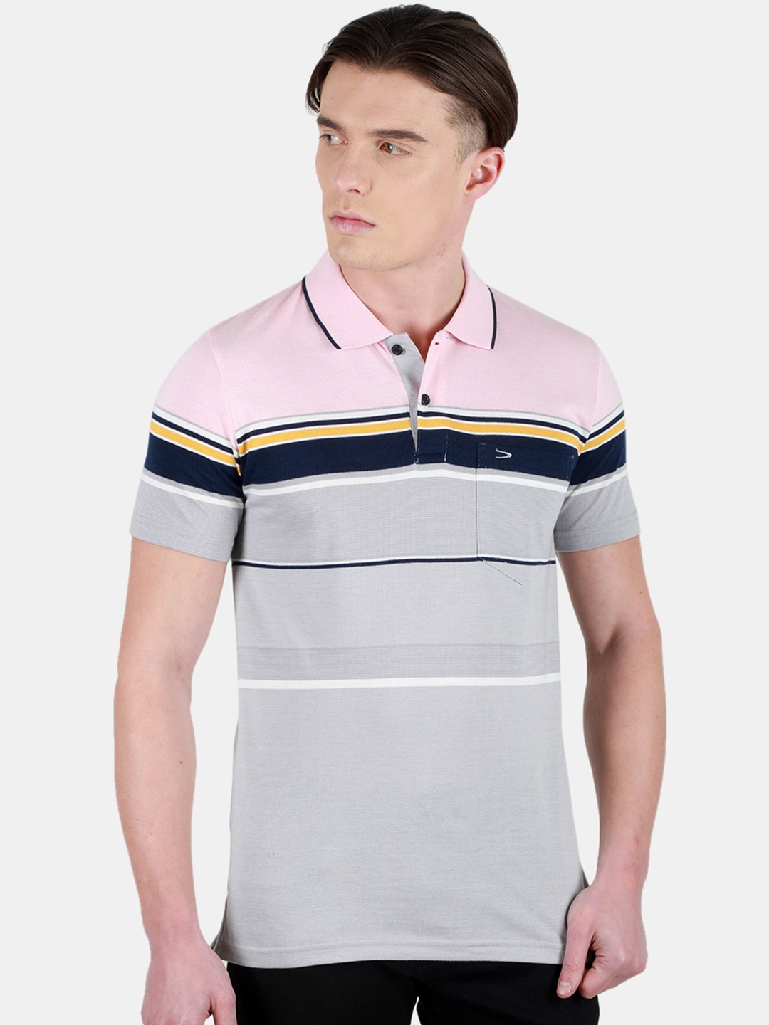 

Duke Striped Polo Collar Short Sleeves Cotton T-shirt, Grey