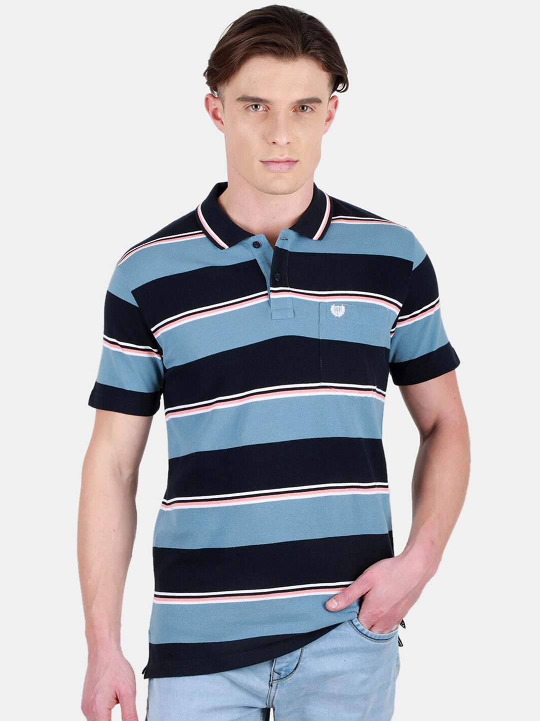 

Duke Striped Polo Collar T-shirt, Blue