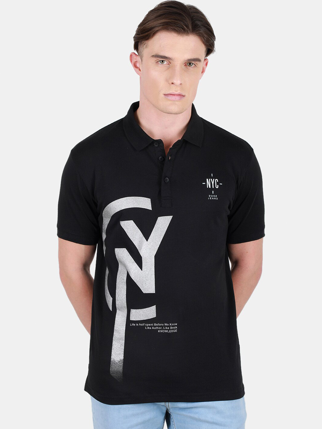 

Duke Typography Printed Polo Collar Short Sleeves Slim Fit T-shirt, Black