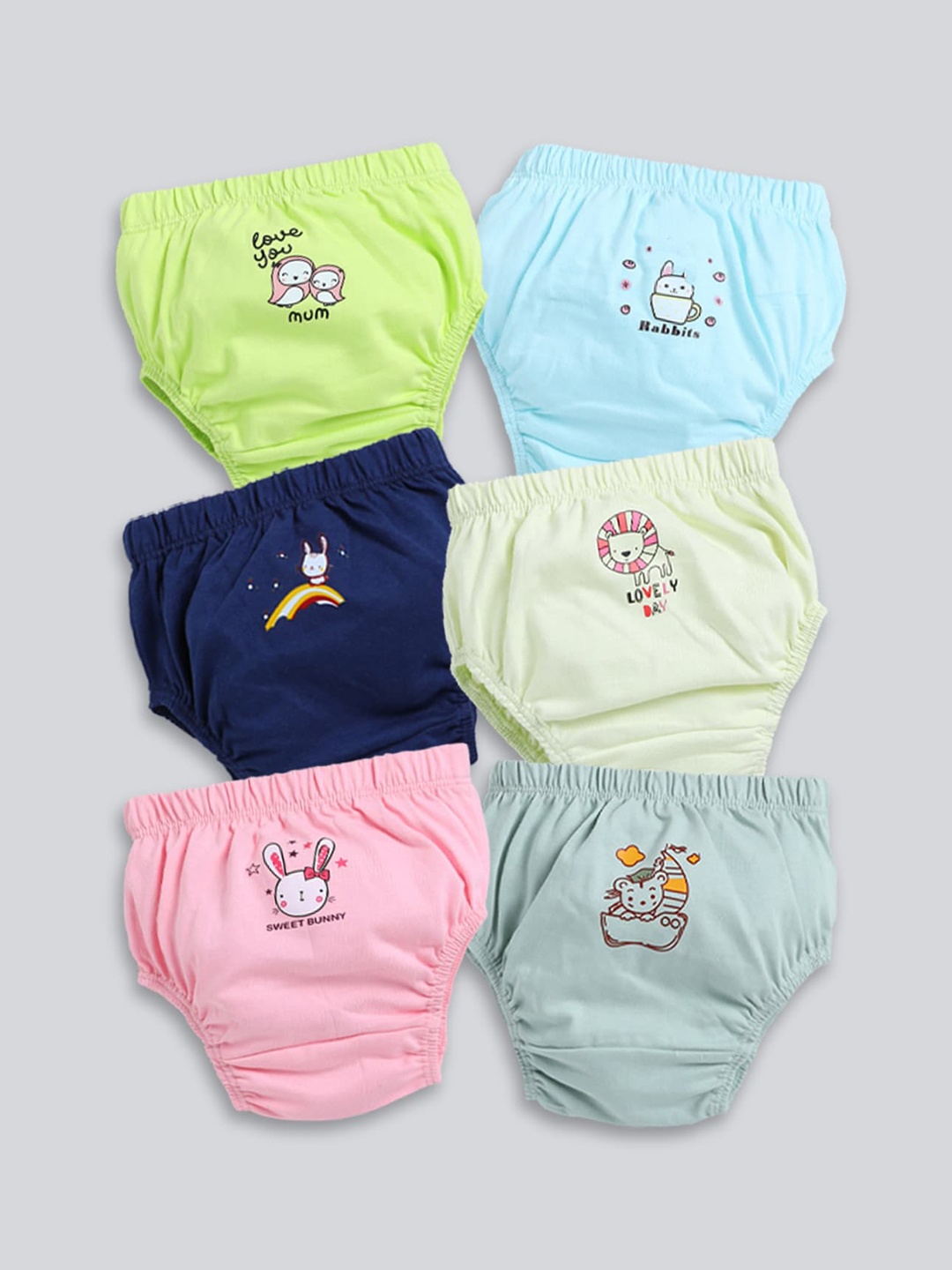 

MooNKids Kids Pack Of 6 Printed Pure Cotton Basic Briefs, Blue