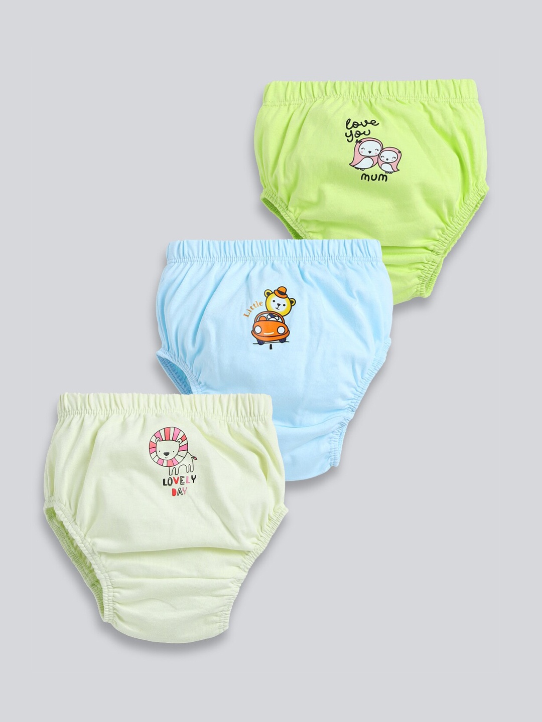 

MooNKids Kids Pack Of 3 Printed Cotton Basic Briefs, Green