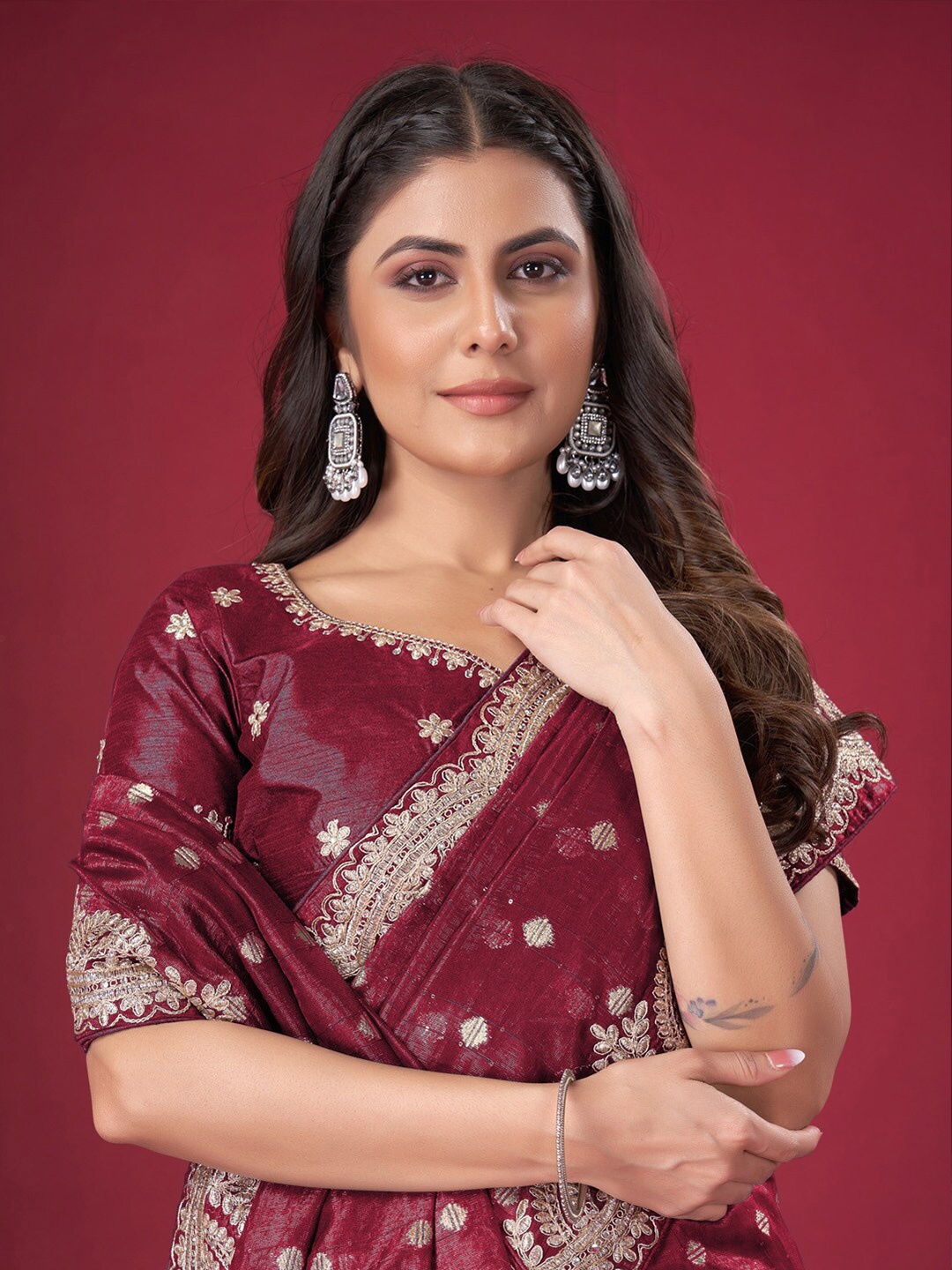 

Saree mall Woven Design Zari Banarasi Saree, Maroon