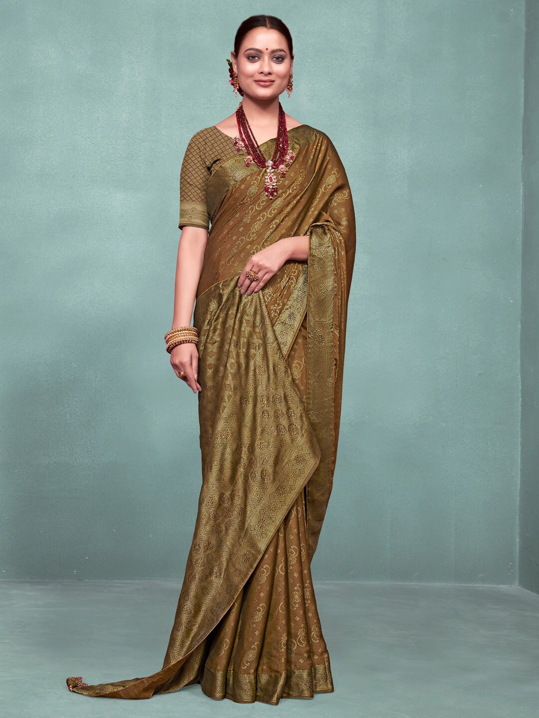 

Saree mall Woven Design Zari Silk Banarasi Saree, Camel brown