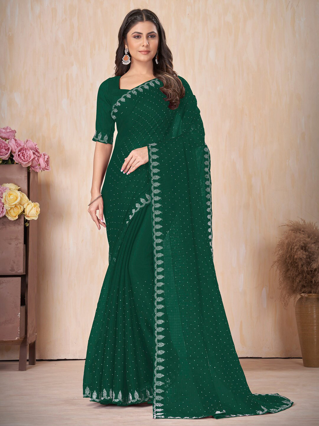 

Saree mall Embellished Pure Chiffon Sarees, Green