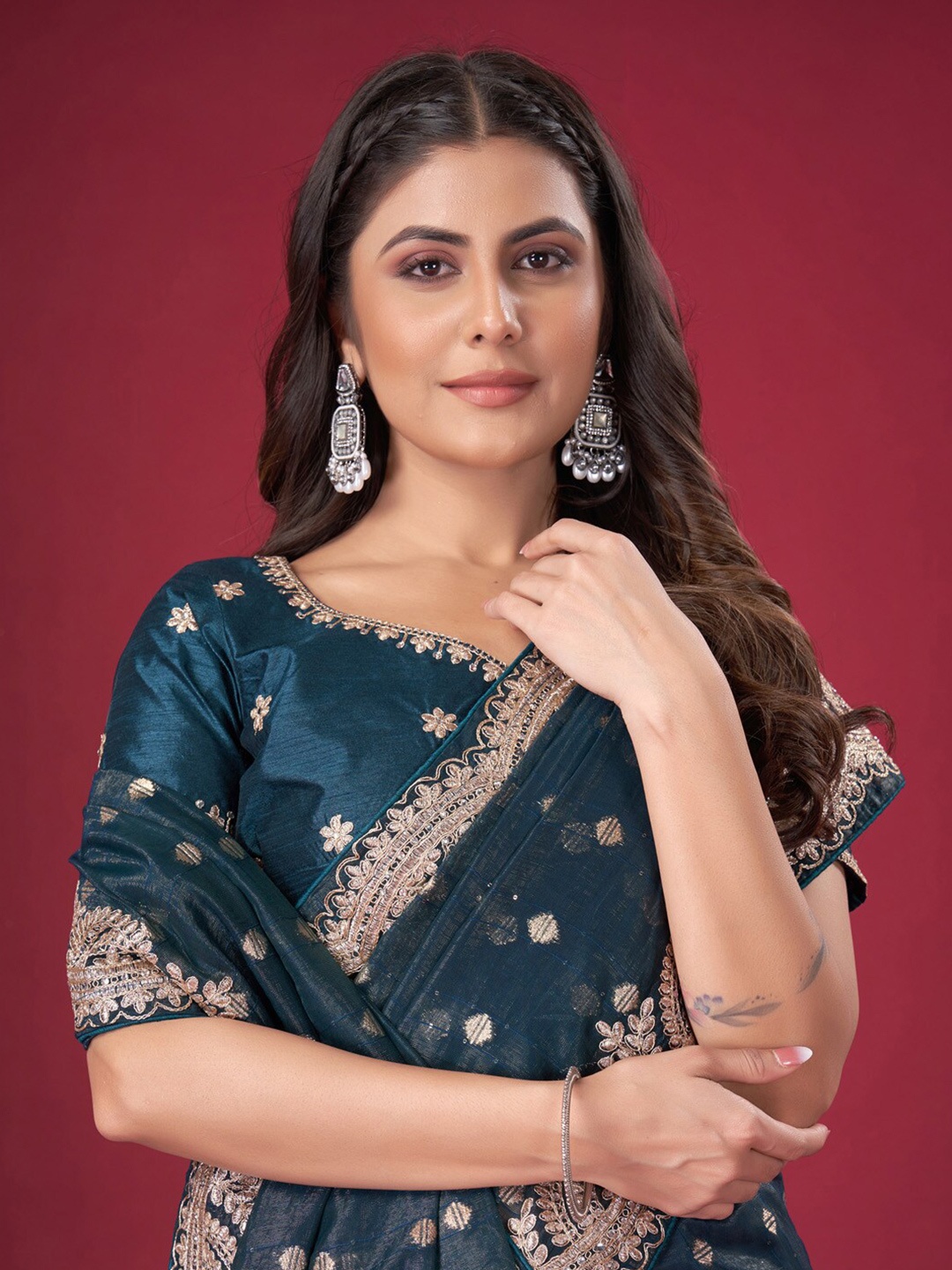 

Saree mall Woven Design Zari Banarasi Saree, Teal