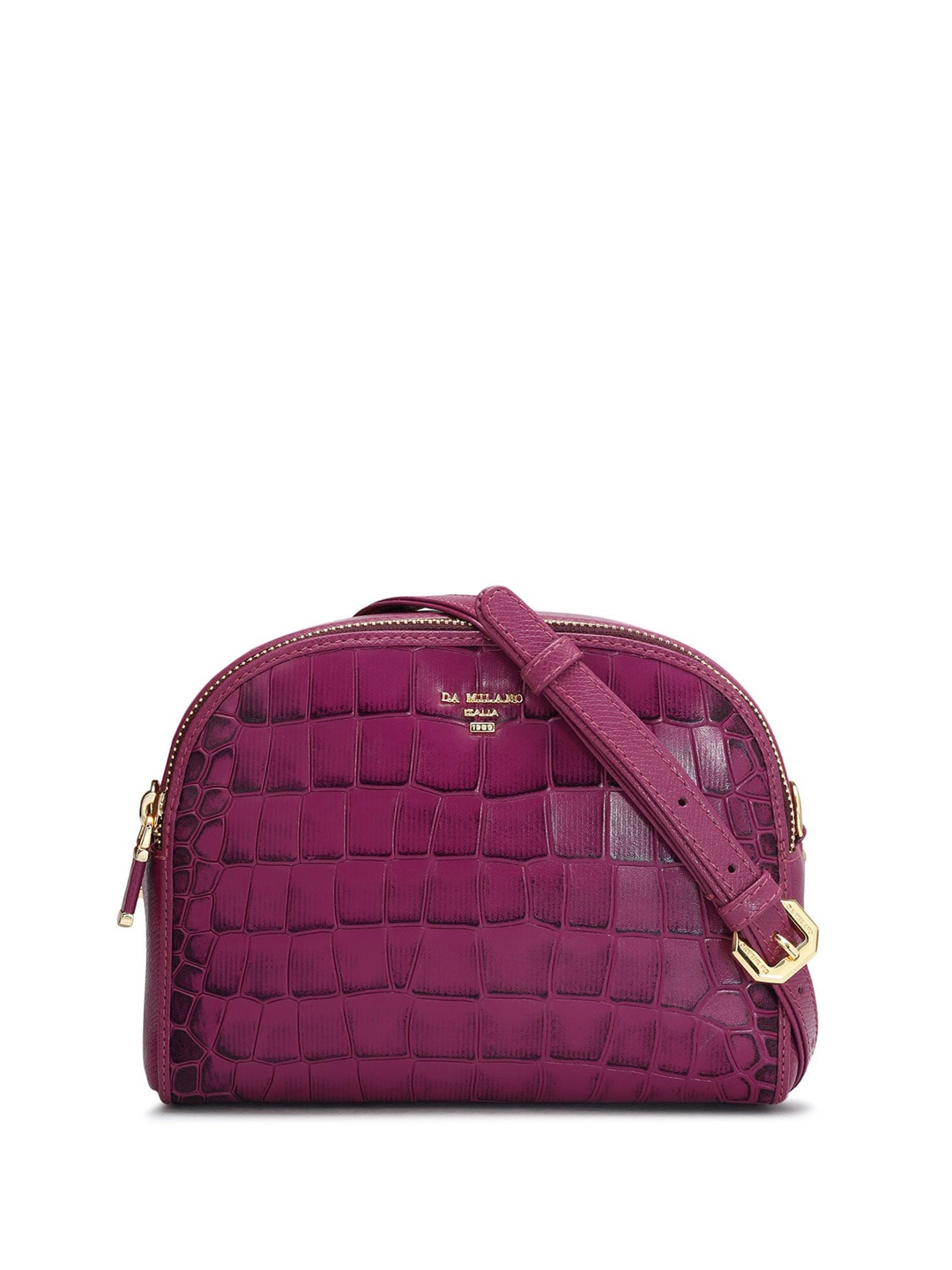 

Da Milano Animal Textured Leather Structured Sling Bag, Purple