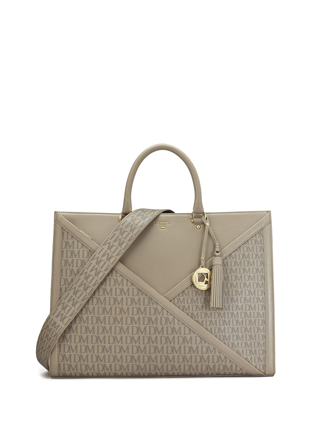 

Da Milano Textured Leather Structured Handheld Bag with Tasselled, Beige