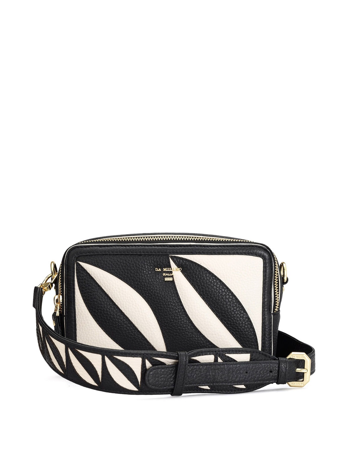

Da Milano Textured Leather Structured Sling Bag, Black