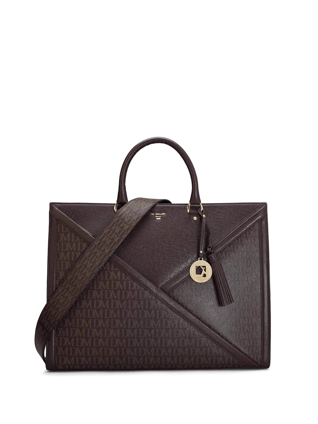 Da Milano Textured Leather Structured Satchel, Brown