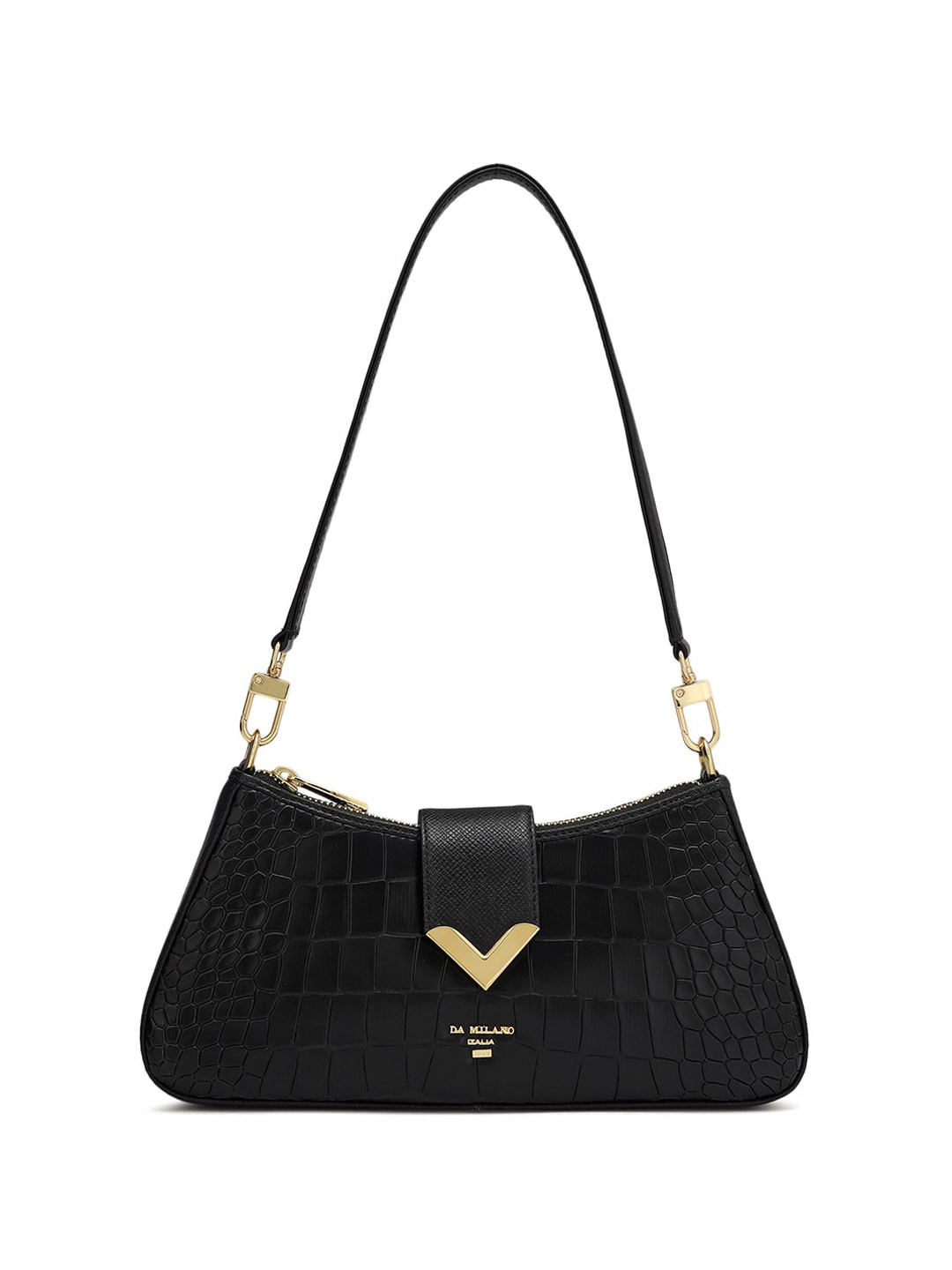 

Da Milano Textured Leather Structured Shoulder Bag, Black