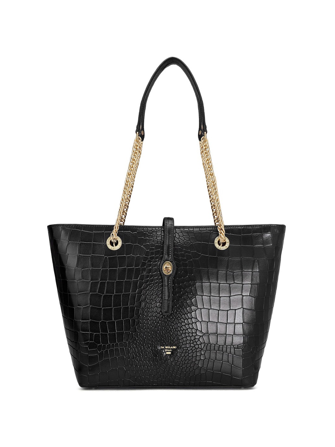 

Da Milano Animal Textured Leather Structured Shoulder Bag, Black