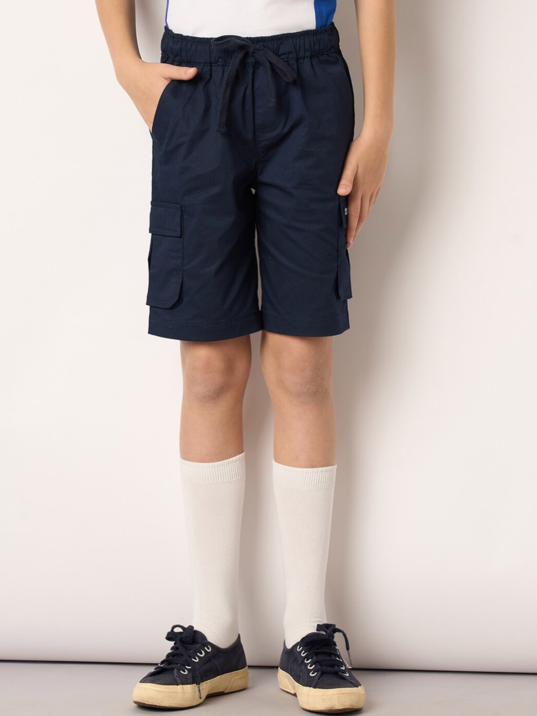 

Jack & Jones Junior Boys Mid-Rise Pure Cotton Cargo Shorts, Navy blue