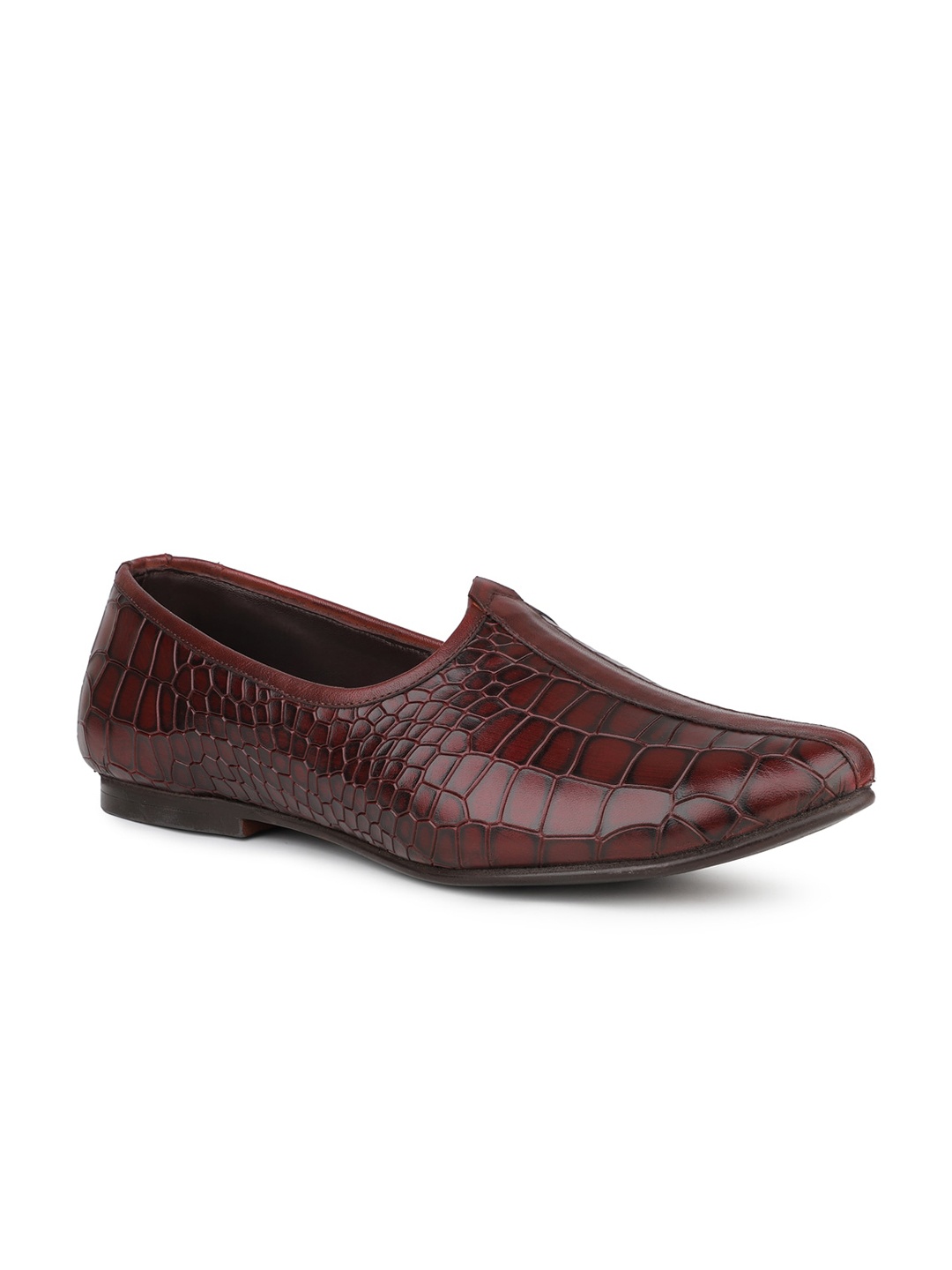 

ATESBER by Inc.5 Men Textured Pointed Toe Leather Mojaris, Brown
