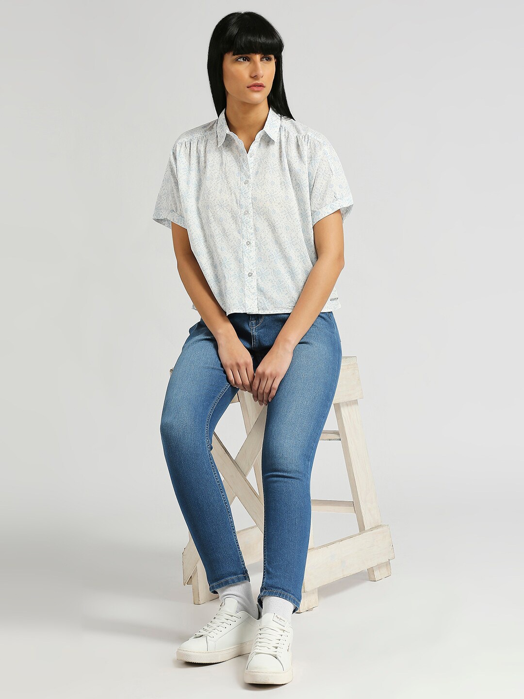

Pepe Jeans Comfort Floral Printed Spread Collar Cotton Casual Shirt, Blue