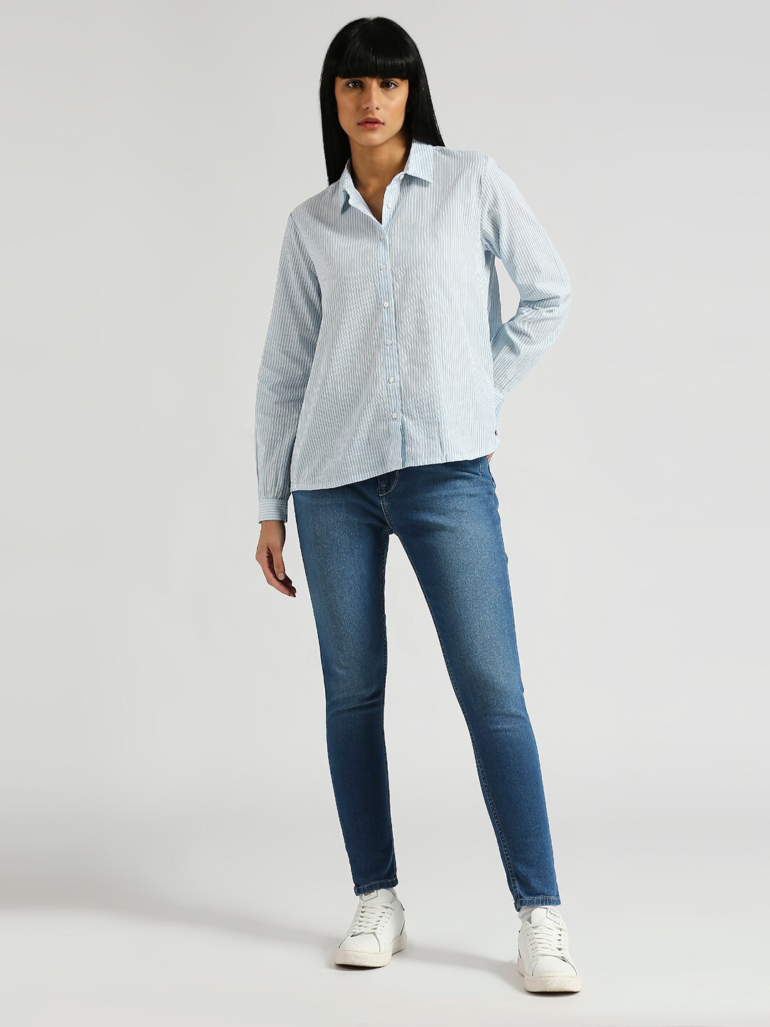 

Pepe Jeans Comfort Fit Vertical Striped Pure Cotton Casual Shirt, Blue