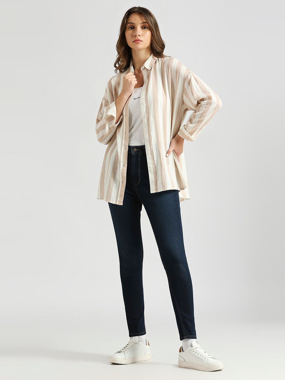 

Pepe Jeans Women Comfort Opaque Oversized Casual Shirt, Beige
