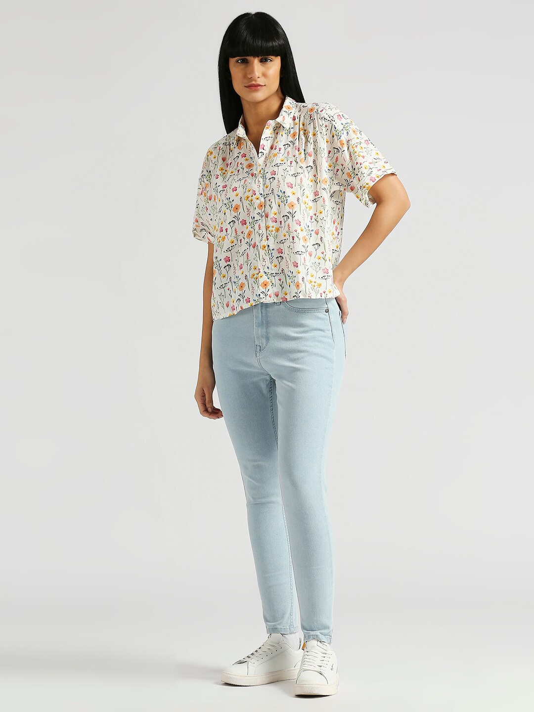 

Pepe Jeans Comfort Floral Printed Spread Collar Casual Shirt, White