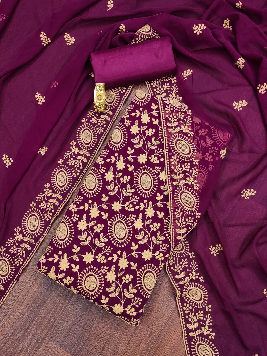 

LeeliPeeri Designer Ethnic Motifs Embroidered Unstitched Dress Material, Purple