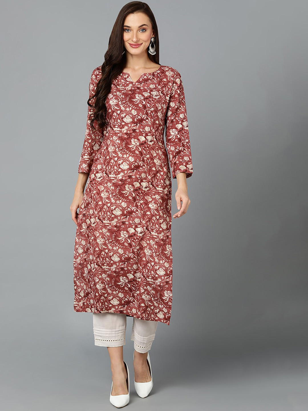 

AHIKA Floral Printed Straight Kurta, Mauve
