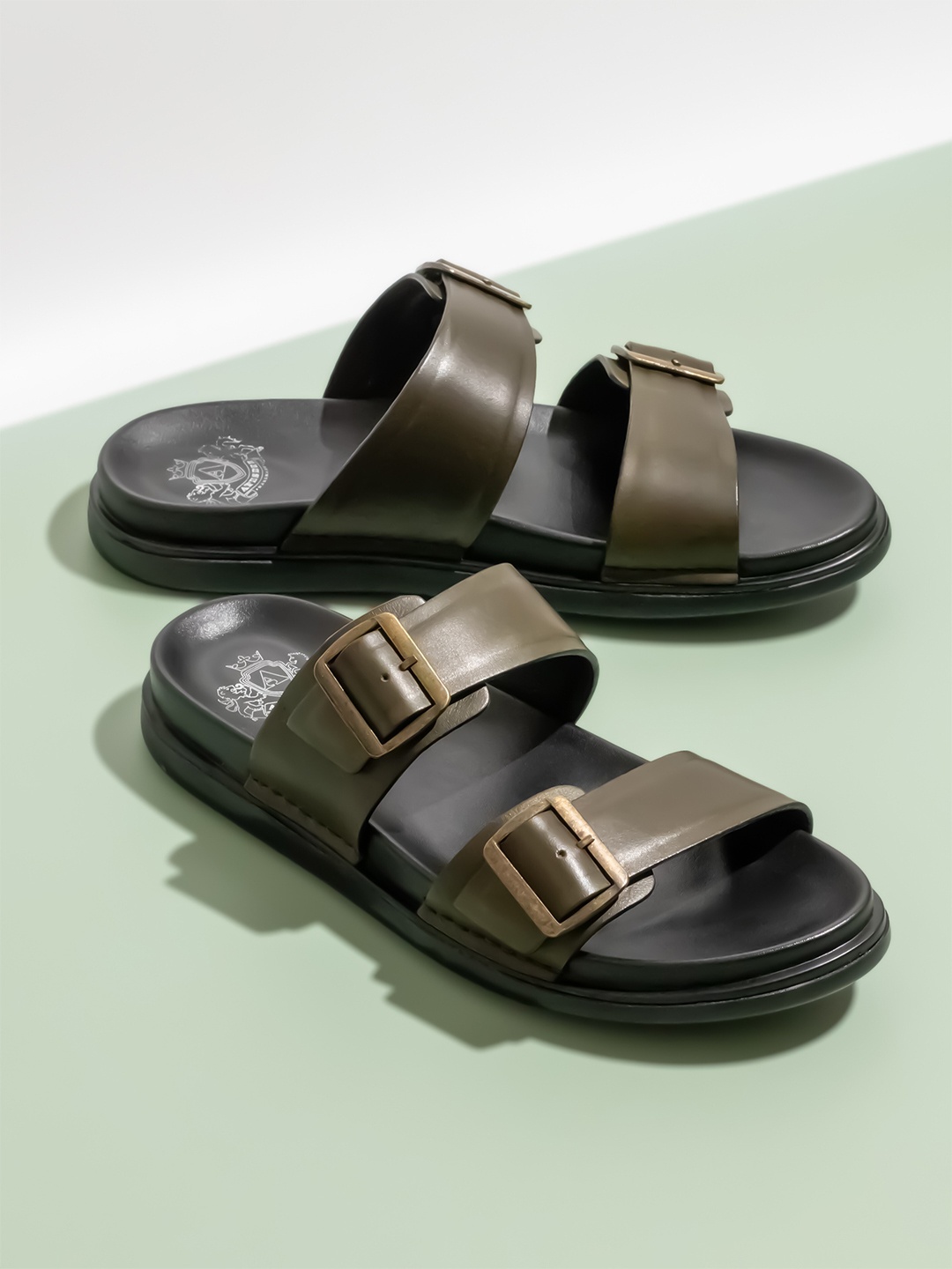 

ATESBER by Inc.5 Men Leather Comfort Sandals, Olive