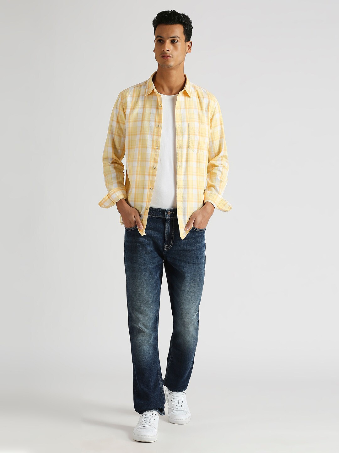 

Pepe Jeans Tartan Checks Spread Collar Cotton Casual Shirt, Yellow