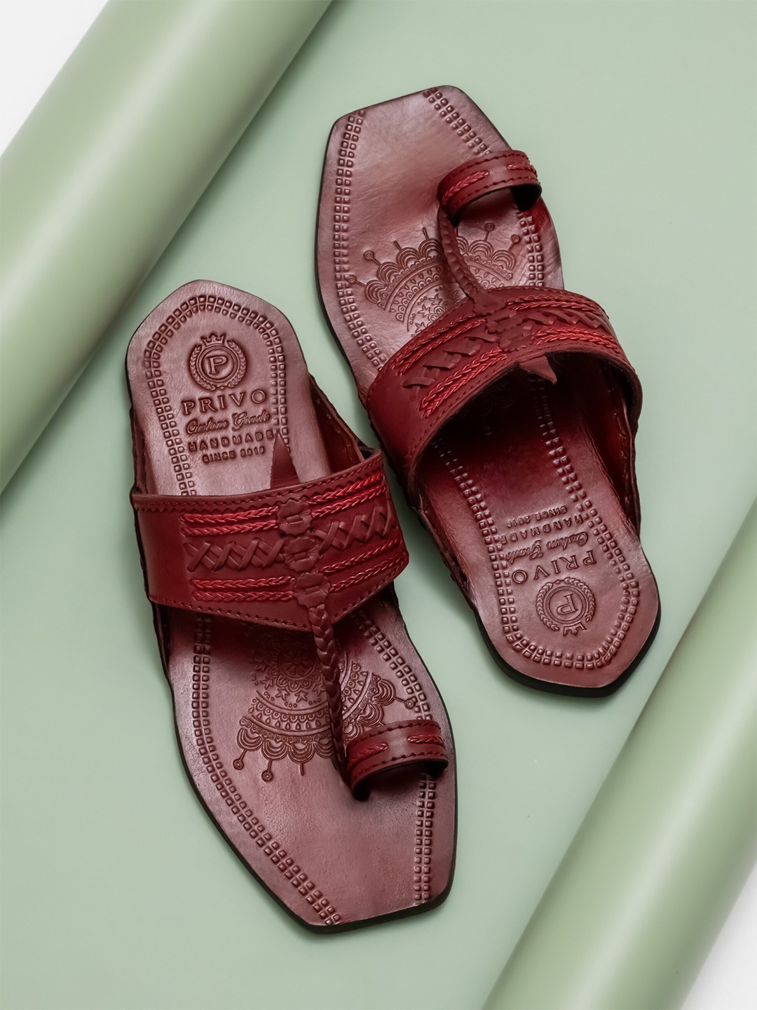 

PRIVO by Inc.5 Men Ethnic Leather Kolhapuris Comfort Sandals, Red