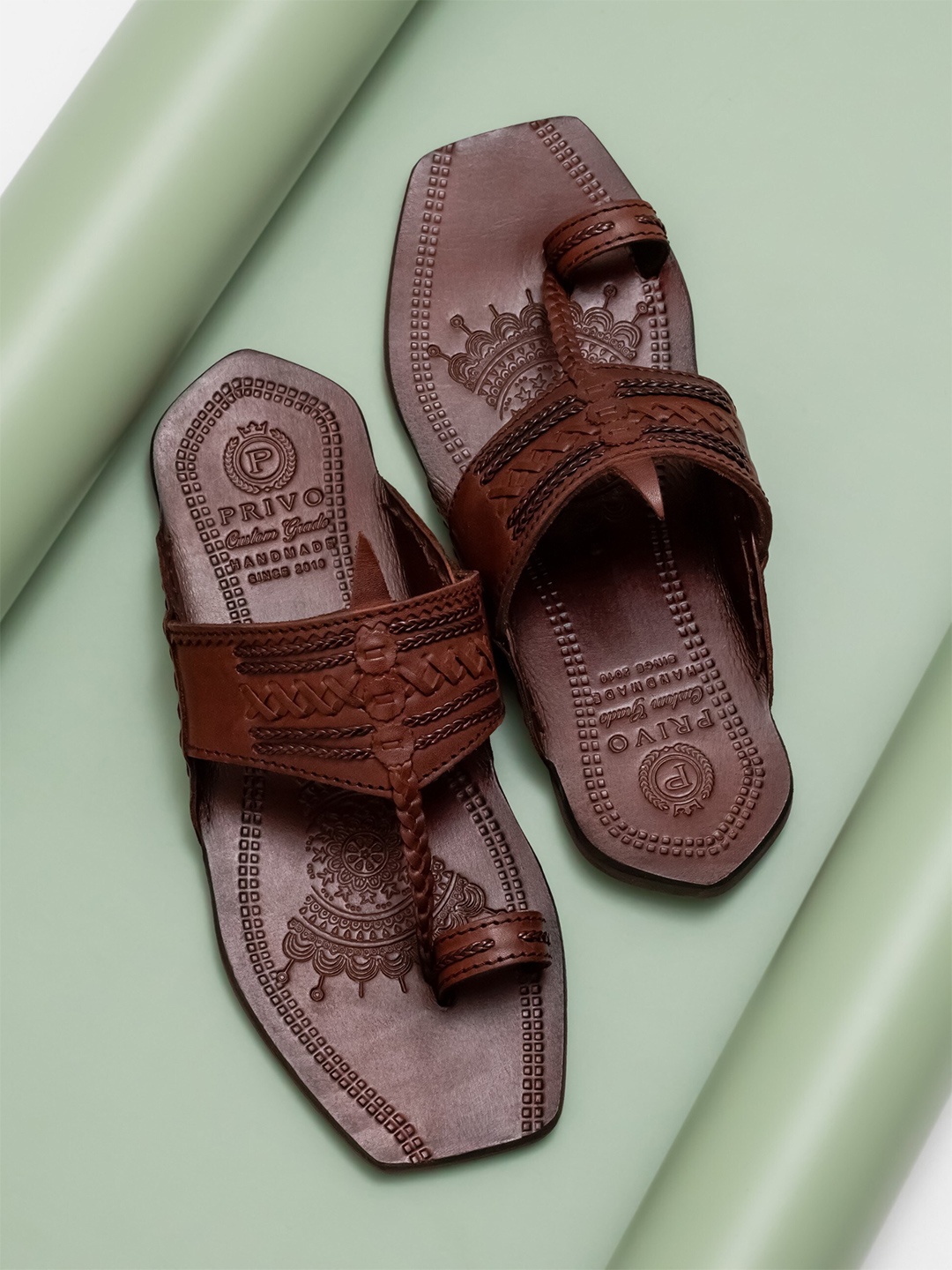 

PRIVO by Inc.5 Men Ethnic Leather Kolhapuris Comfort Sandals, Brown