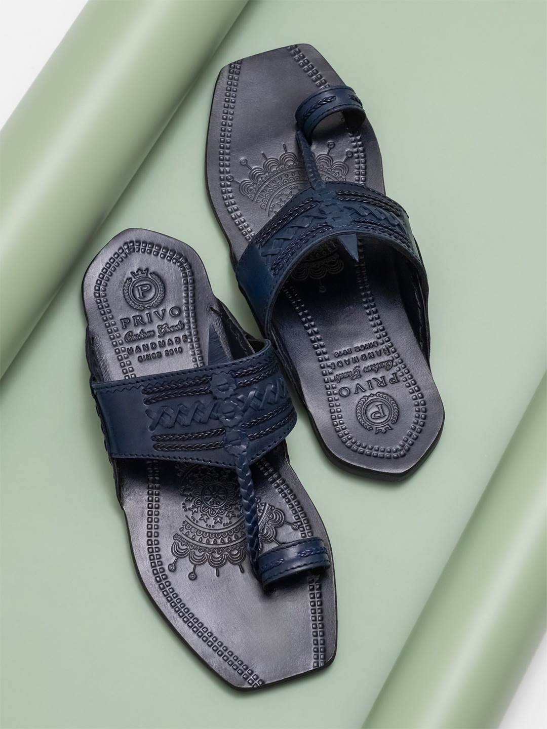 

PRIVO by Inc.5 Men Ethnic Kolhapuris Leather Comfort Sandals, Blue