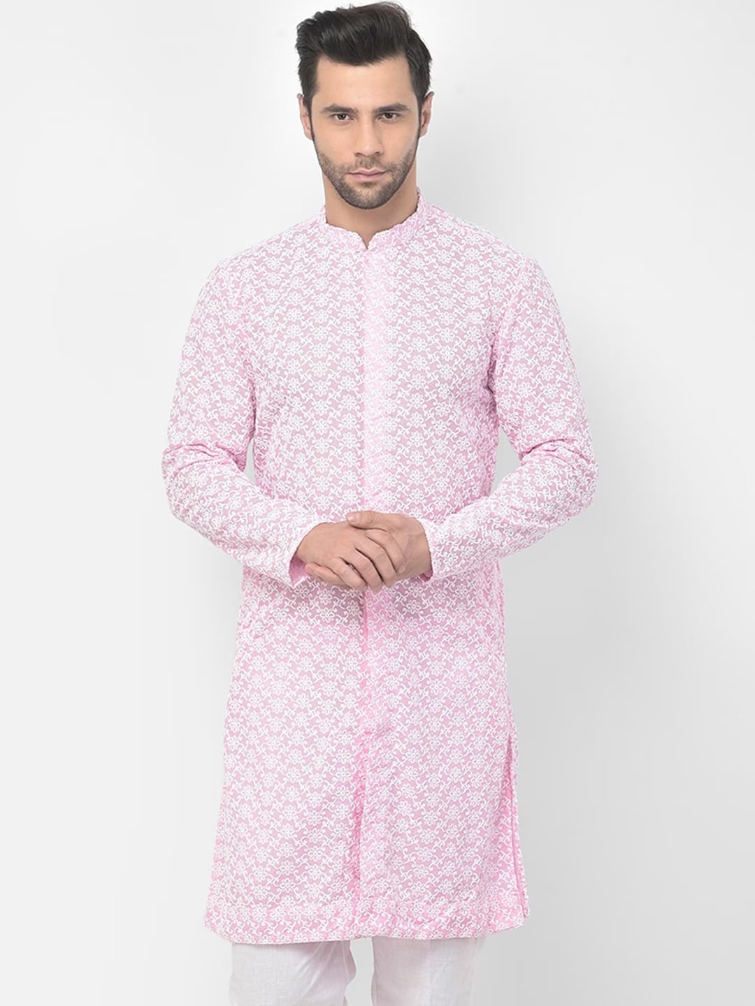 

DEYANN Ethnic Motifs Embroidered Chikankari Straight Kurta, Pink