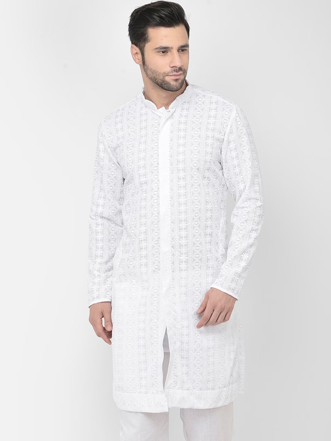 

DEYANN Ethnic Motifs Embroidered Chikankari Cotton Kurta, White