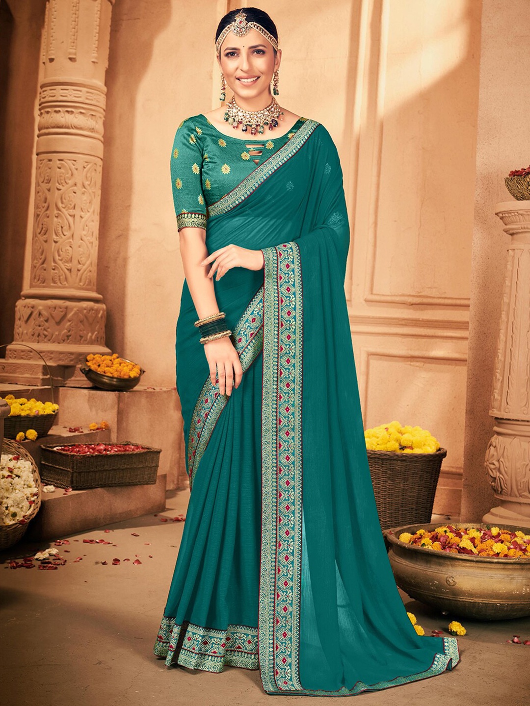 

KALINI Pure Georgette Saree, Blue